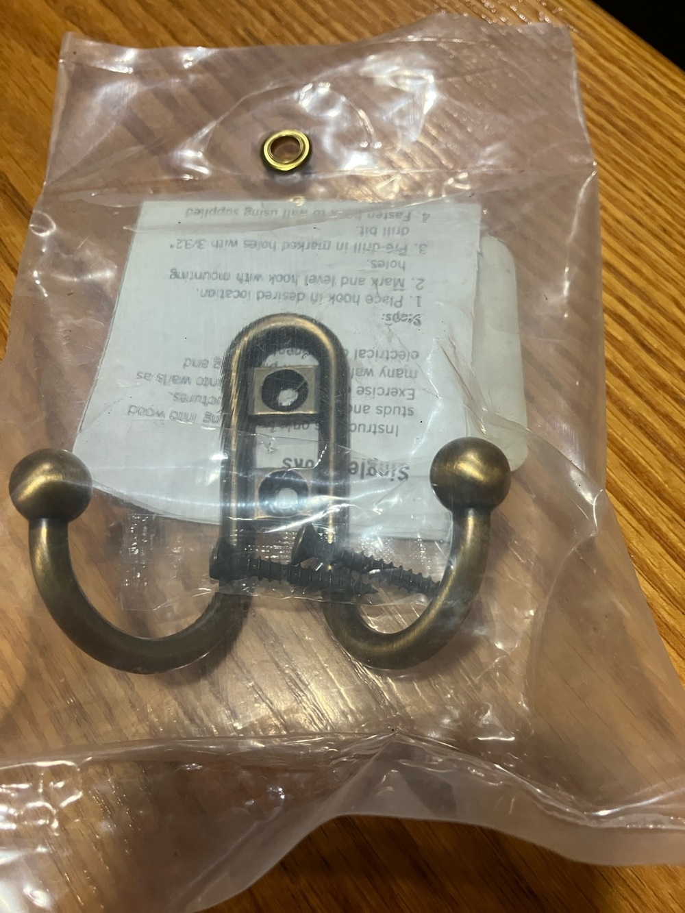 Antique Brass Double Wall Hook - Dual Coat & Hat Hanger